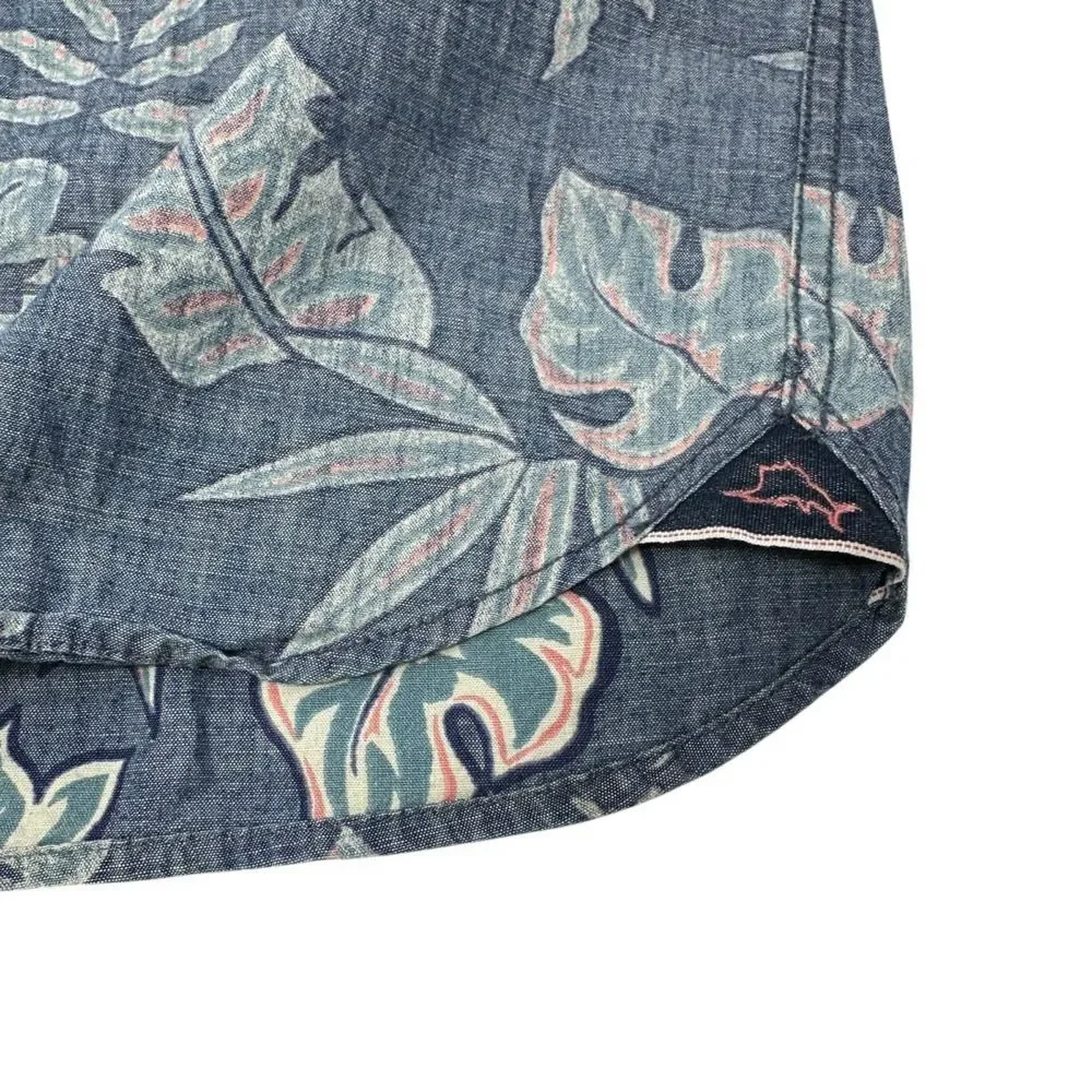 TOMMY BAHAMA Blue Pink‎ Hawaiian Tropical Cotton Short Sleeve Shirt Men's Medium